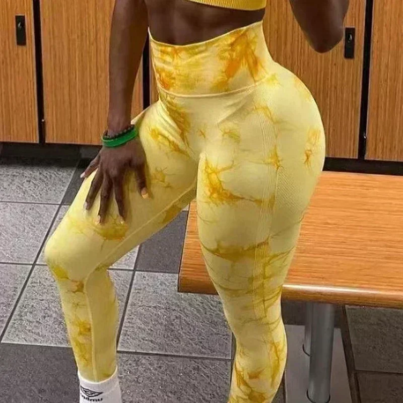 

New Fashion Elastic High Waist Seamless Pants Vintage Tie Dye Leggings for Fitness Women Casual Skinny Gym Yoga Trousers 30164