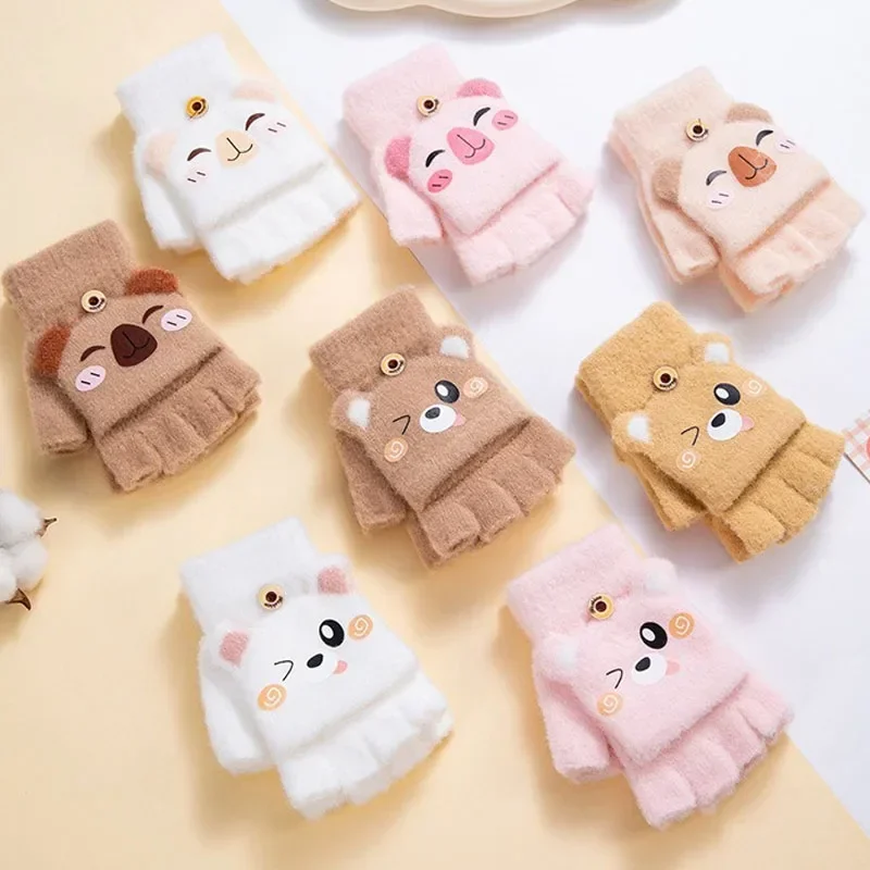 Winter Warm Children Mittens Cute Girls Baby Five Fingers Breathable Cartoon Gloves Boys Flip Gloves Kids Accessories 3-12Y winter gloves baby mittens
