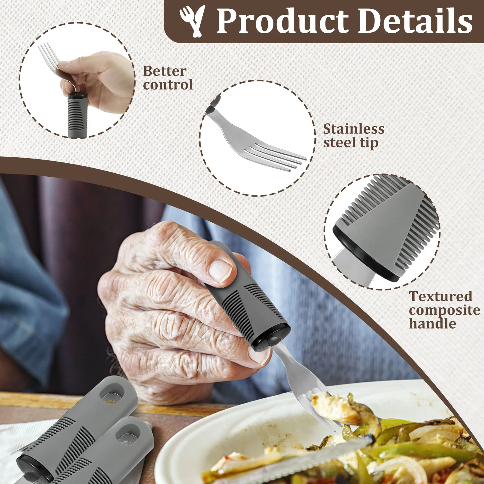 Camping Utensil Set Stainless Steel Adaptive Cutlery with Fork Spoon for Elderly Outdoor Camping Anti Shake Weak Hand Grip Tools