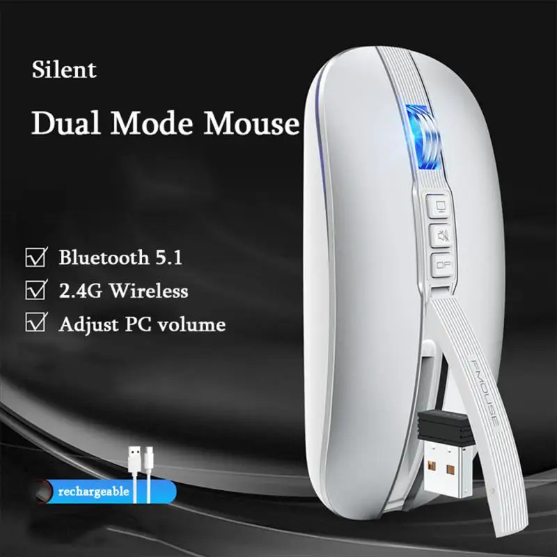 Mouse Wireless Dual Mode 2.4G 1600Dpi Type-C Mouse Ergonomici Silenziosi Ricaricabili Per Laptop Pc Gaming Mouse Gamer