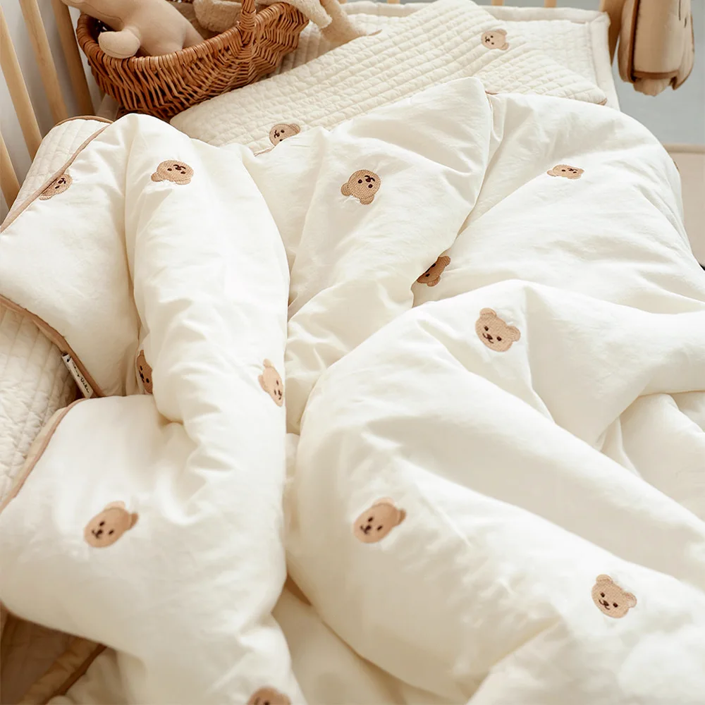 Korean Pure Cotton Baby Winter Quilt Bear Embroidery Kids Bedding