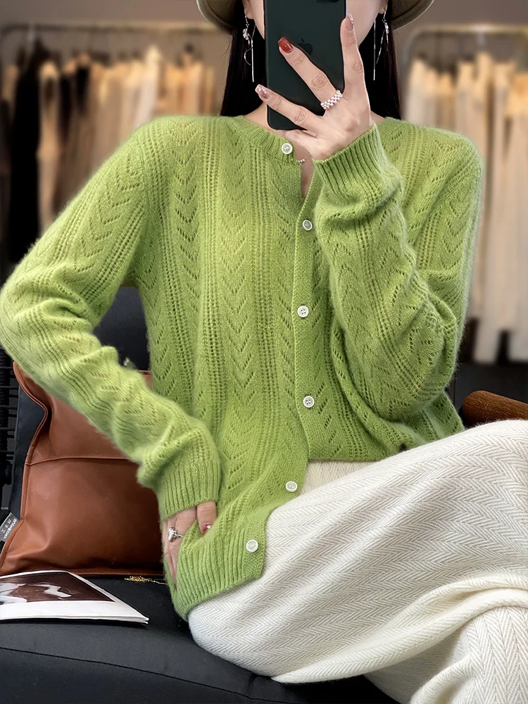 여성용 울 가디건, O-넥 스웨터, Mujer 긴팔 상의 니트웨어, 한국 패션 스타일, 아우터 크로셰, 신상