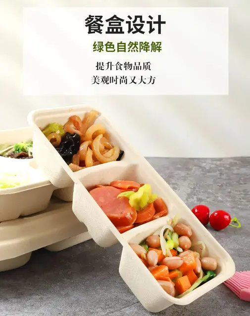 Disposable Food Containers Degradable Kitchen Accessories 3/4/5/6 Grid  Lunch Boxes Salad Vegetable Fruit Packing Box with Lid - AliExpress