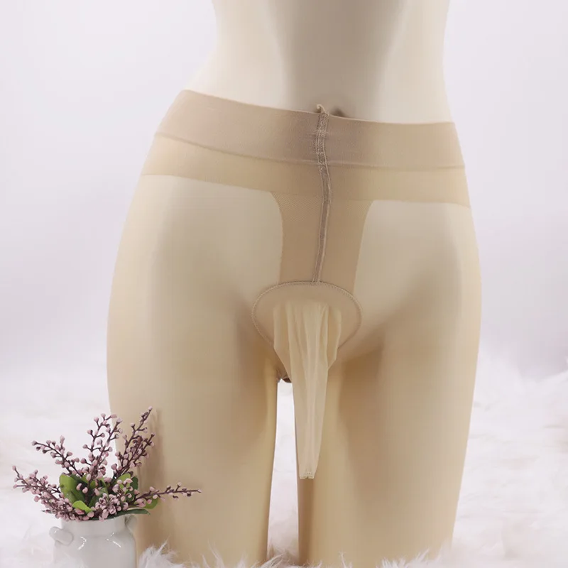 Men Pantyhose Plus Size Thin Anti-Hook Stockings Sexy Invisible Transparent Seamless Convex Pouch Stockings Night Club Wear