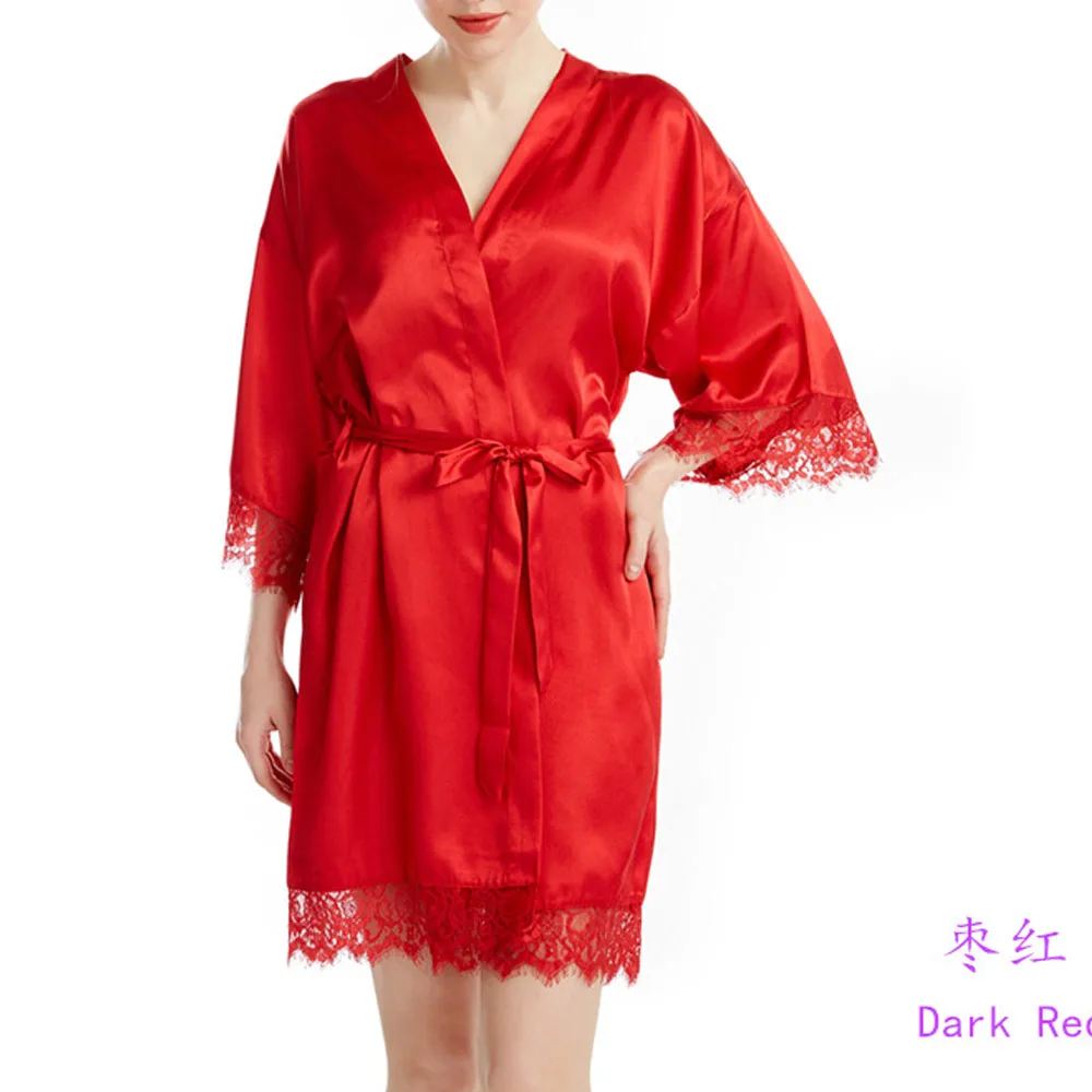 Women Satin Kimono Robes Silk Short Bridesmaid Robe Lingerie Dressing Gown S-XXL