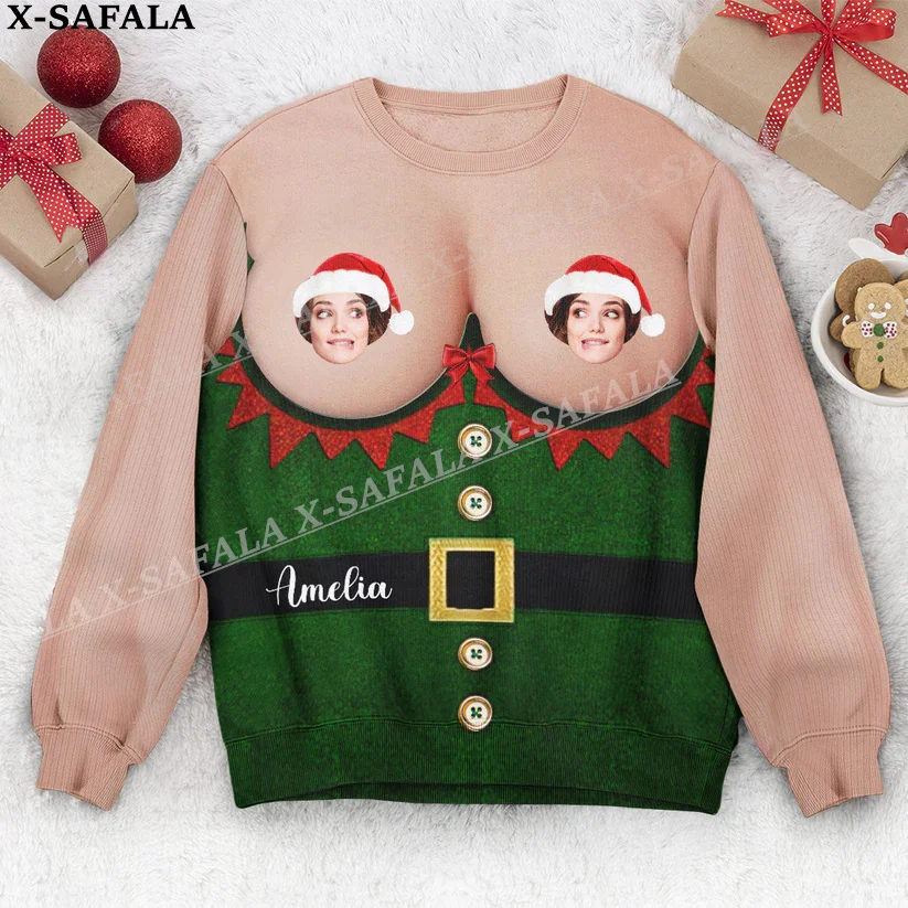 thumbnail image 1 of Suéteres de punto navideños feos con personajes/mascotas personalizados y fotos personalizadas, jerséis de regalo de Navidad, tops para parejas, fiestas, unisex, informales, 4, 1 of 4
