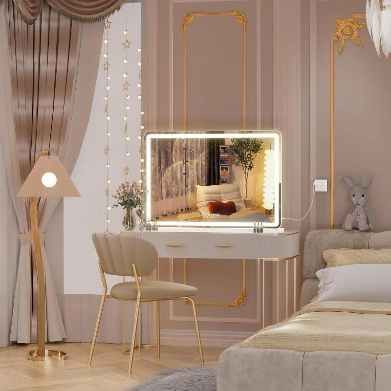 Vanity Mirror with Lights and Bluetooth Speaker, 47.2" x 29.5" LED Makeup Mirror, Lighted Makeup Mirror with Dimmable 3 Modes