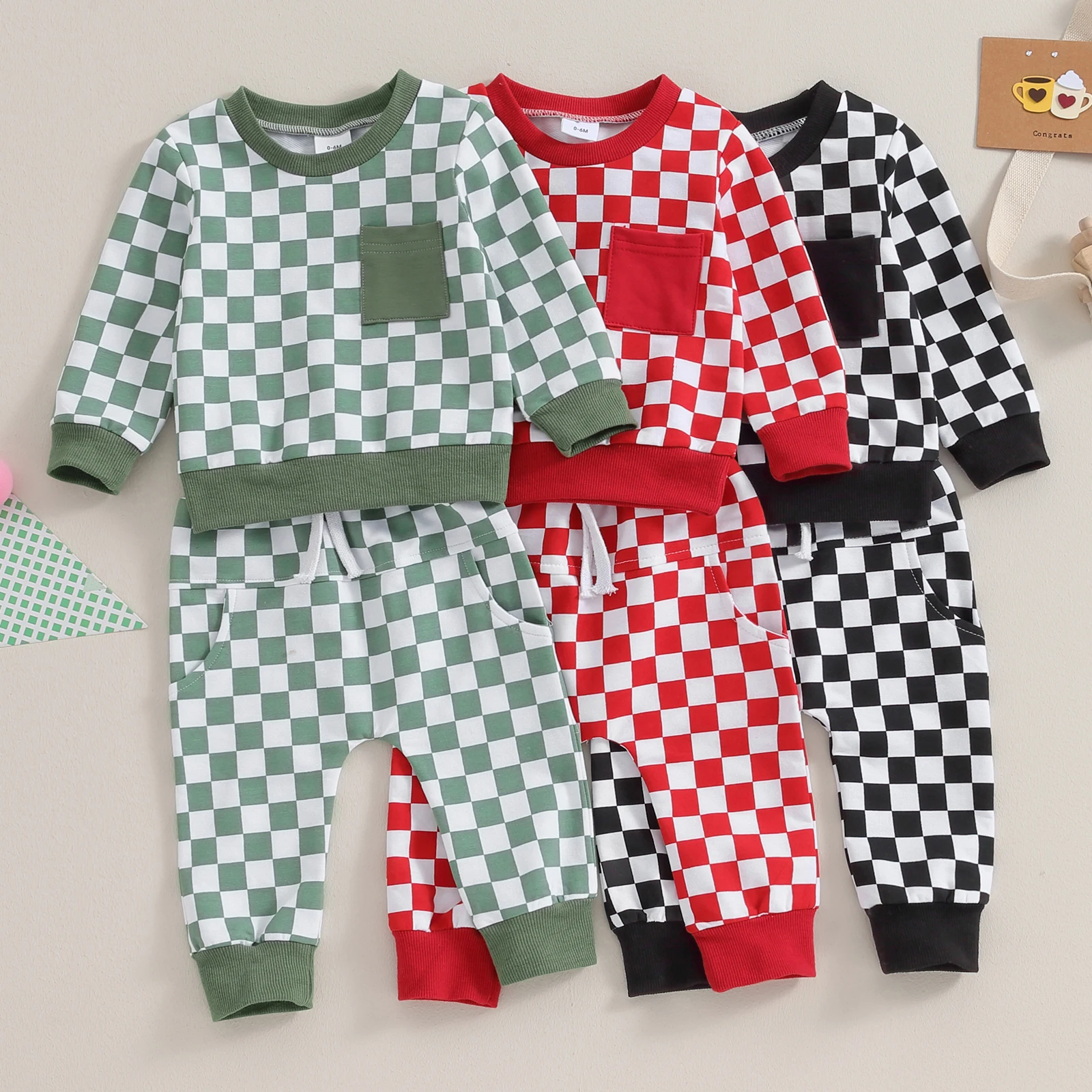 

2PCS Winter Baby Tracksuit For Toddler Boys Outfits Plaid Long Sleeve Sweatshirts Tops Long Pants Toddler Clothes Set