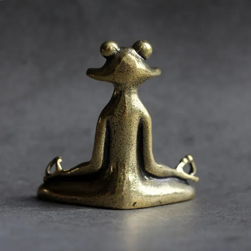 Vintage Brass Meditation Zen Buddhist Frog Statue Trinket Copper Animal Sculpture Incense Burner Home Desk Decoration Tea Pet