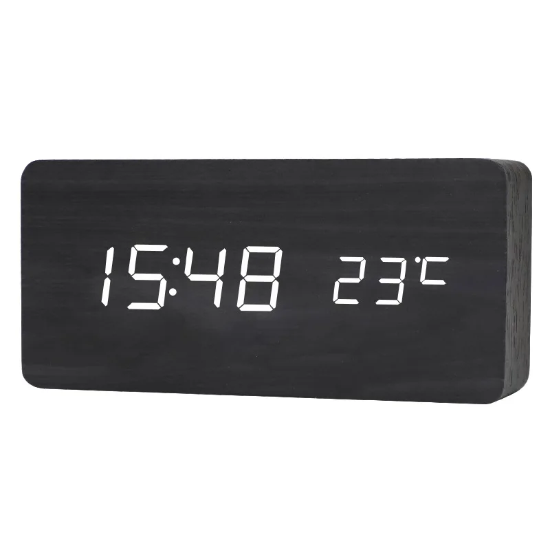 LED Wooden Digital Alarm Clock with Voice Control - Stylish Home Decor Clock