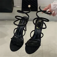 Aneikeh paillettes cristal serpent enveloppé sandales femmes mode d'été Sexy strass talon mince talons hauts fête chaussures de bal 4