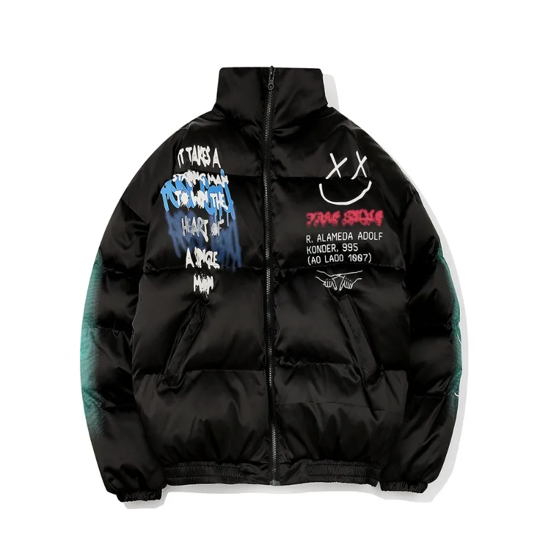 

Winter Hooded Parka Jackets Men Autumn And Winter Large Embroidery Letters Warm Hooded Cotton Padded Coat Casual Jackets