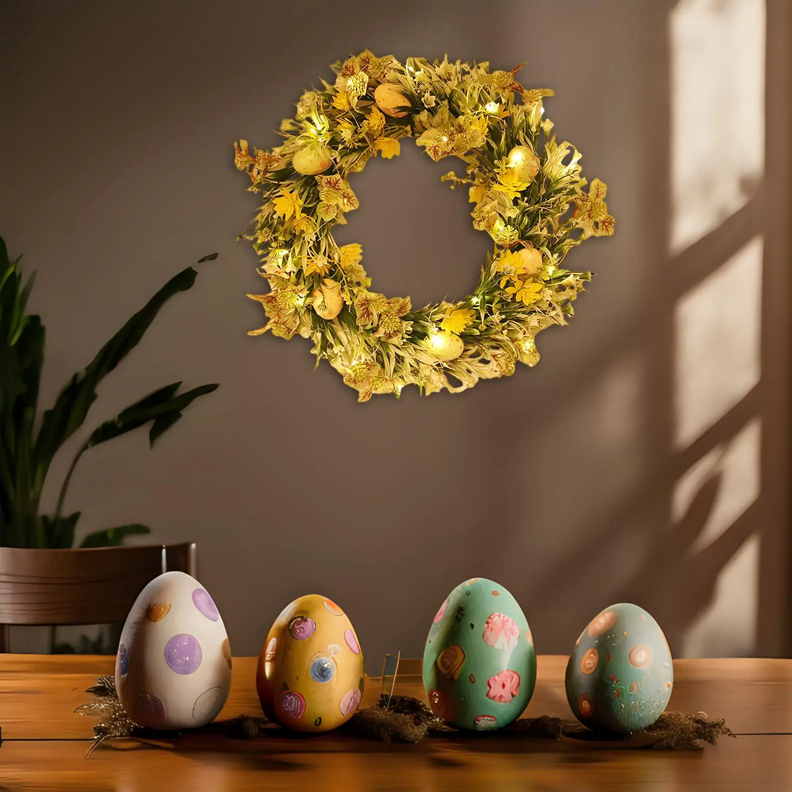 Easter Egg Flower Wreath Front Door Decorative Window Hanging Greenery Leaves Garland for Home Farmhouse Party Festival Decor