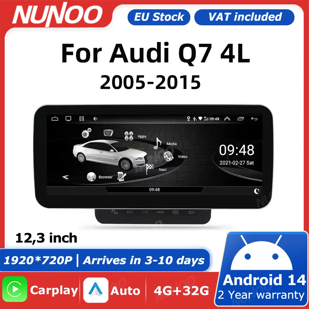 For Audi Q7 4L 2005-2015 Android 14 Car Carplay Radio Player GPS Multimedia Navigation Wifi Stereo Screen