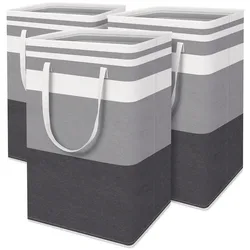 Large Foldable Laundry Basket with Handle - Durable Hamper for Bathroom, Laundry Room, and Toy Storage (GRAY - 3PCS)