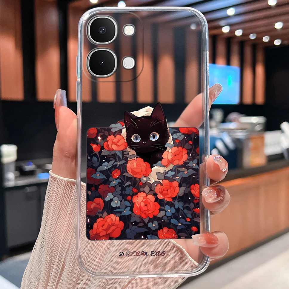 Cute Cat Cartoon Soft TPU Protective Phone Case - Clear Silicone Shockproof Cover