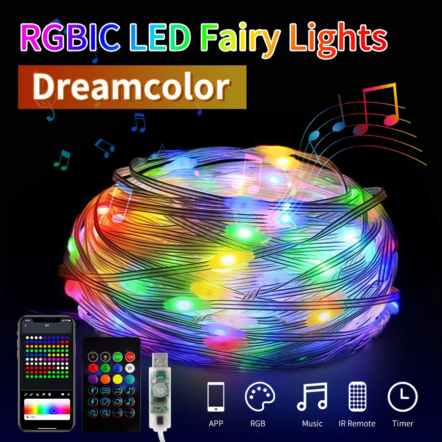 RGB IC Smart String Light DIY LED Fairy Lights Programmable WS2812B USB Garland Decoration for Home Bedroom Christmas Wedding