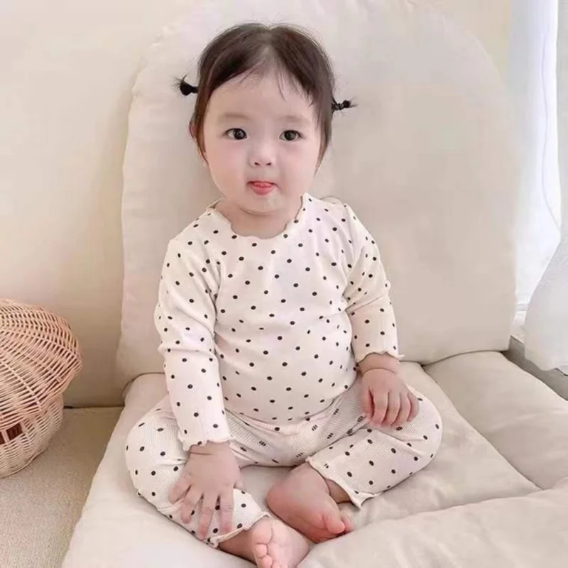 2pcs Autumn Baby Pajama Set Indoor Homewear Fashion Casual Toddler Dot Printed Top + Pants Baby Girl Boy Pajama Set