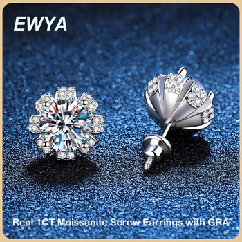 EWYA New In D Color 1CT Moissanite Screw Earrings For Women Girls Party Fine Jewelry S925 Sterling Silver Diamond Stud Earring