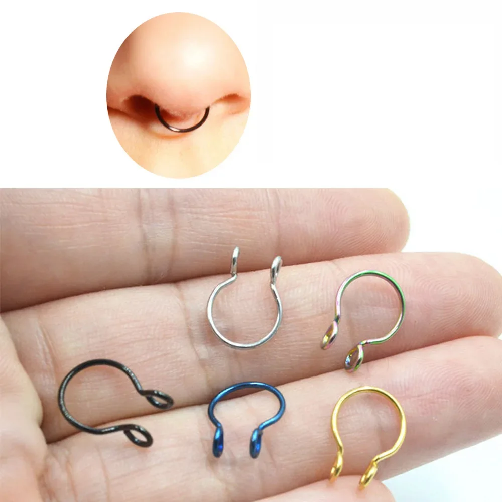 Nose Rings 2 Sizes U Shaped Fake Nose Ring Hoop Septum Rings Stainless Steel Nose Piercing Fake Piercing Oreja Pircing Jewelry