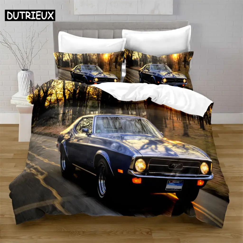 

Home Textiles Printed Mustang Car Bedding Quilt Cover & Pillowcase 2/3PCS US/AE/UE Full Size Queen Bedding Set