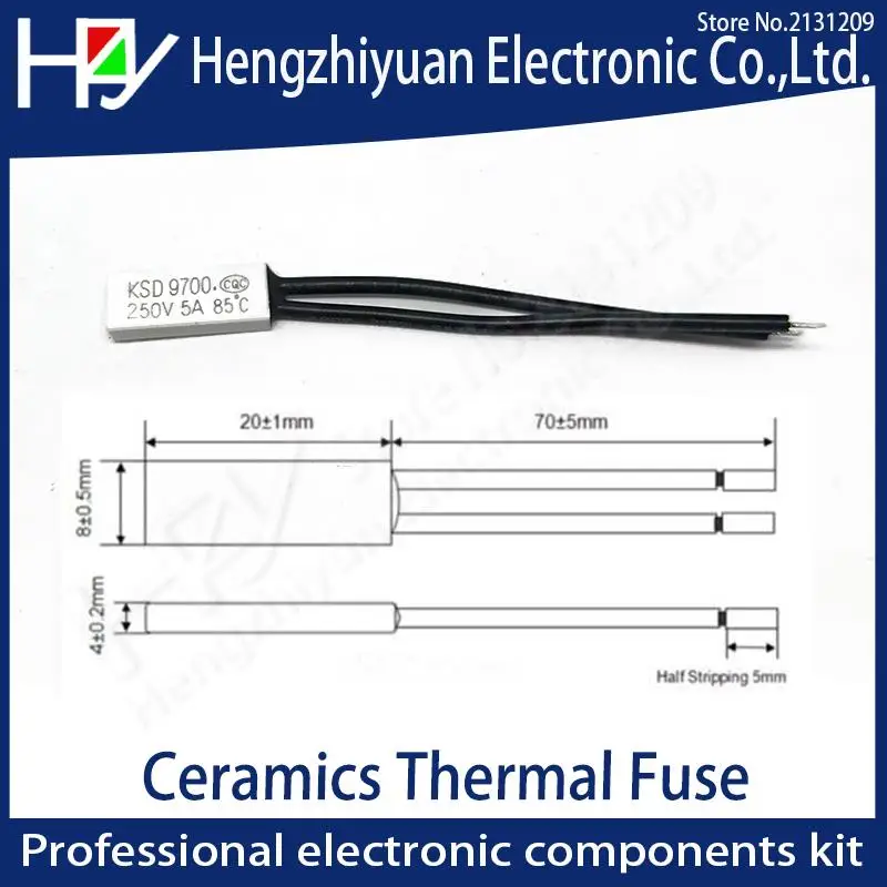 Fusibles de plástico Hzy KSD9700, interruptor de temperatura de disco bimetálico, Protector térmico de termostato N/C, 45 ~ 140C grados centígrados, 250V, 5A, 10a