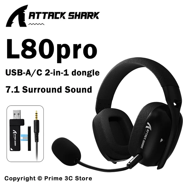 ATTACK SHARK L80PRO Wireless Gaming Headset 2.4G/BT/Wired Ultra-Light 40mm Drivers Low Latency Headphone for PC PS5 Switch Xbox 1