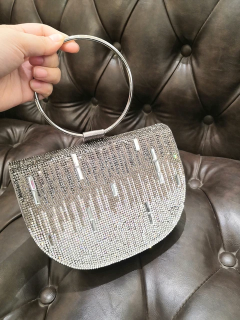 Fashion Silver Patent Leather Rhinestone Tassel Clutch Bags 2020