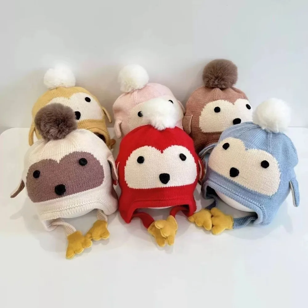 Kawaii Cartoon Beanie Caps Penguin Thickened Baby Ear Protection Hat Soft Comfortable Winter Pullover Hats Outdoor Activities