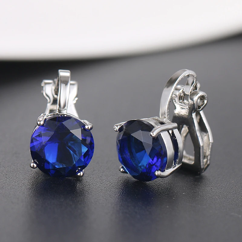 Cubic Zirconia Round Clip Earrings for Women With CZ Crystal Female Wedding Earings Party Gift Jewelry