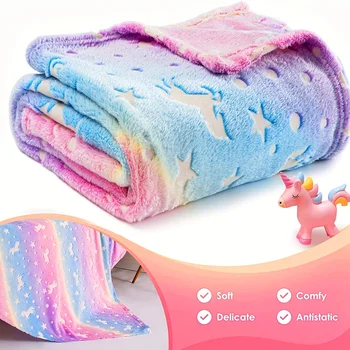 Glow In The Dark Rainbow Unicorn Blanket Cozy Soft Flannel Blanket For Sofa Bed Car Bedding Blanket For Boys Girls Kids Toddlers 1