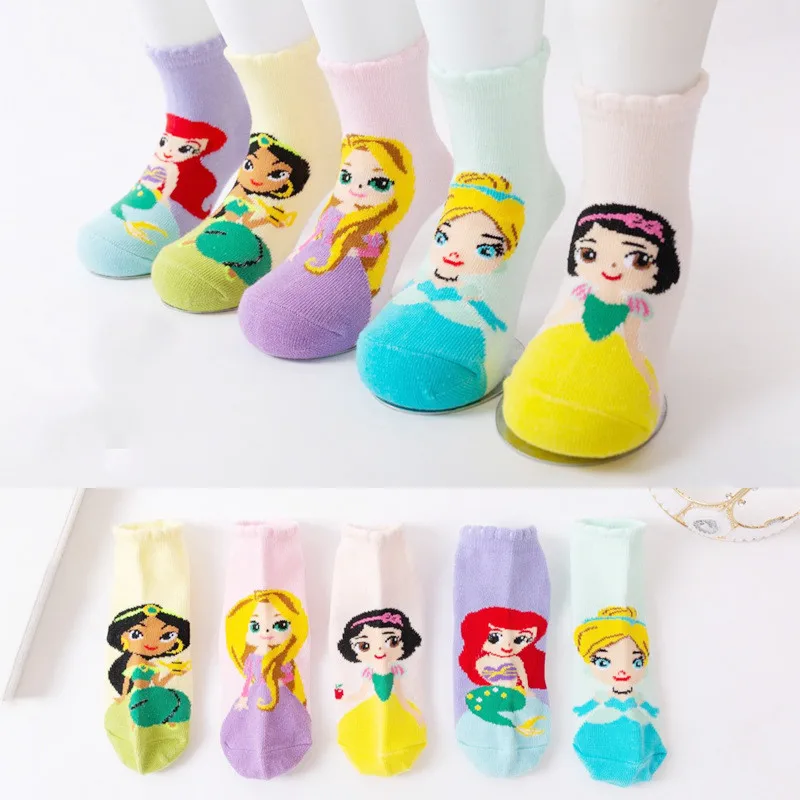 5Pairs Cartoon Disney Princess Socks for Children Girl Spring Autumn Comfortable Breathable Short Socks Kids Baby Socks 6