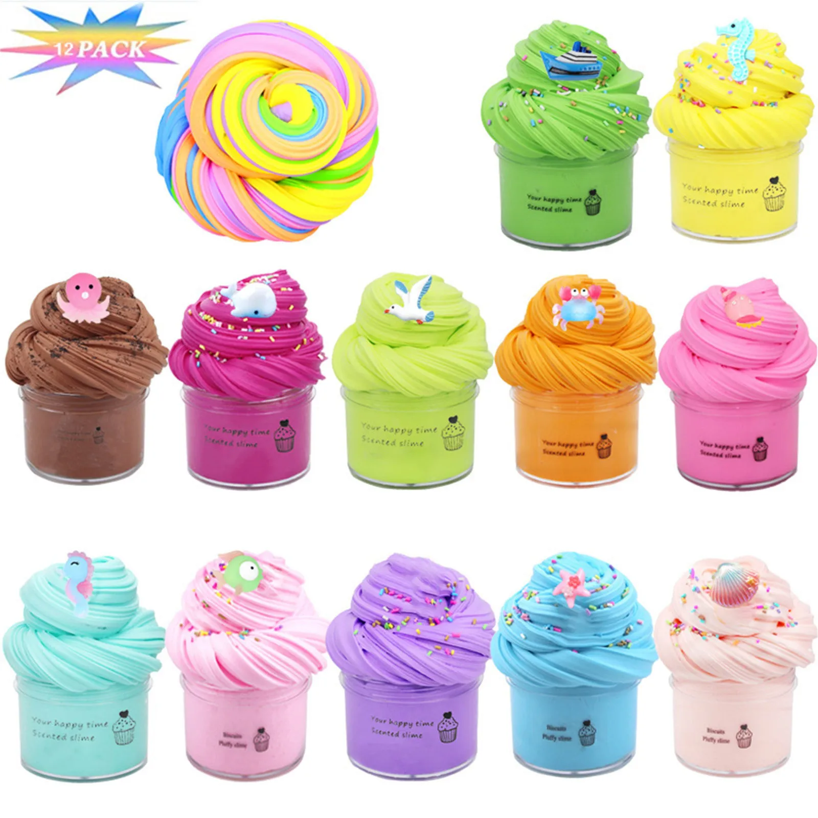 thumbnail image 1 of Kit de 12 paquetes de slime de mantequilla, slime perfumado para fiestas infantiles, juguete antiestrés para niñas y niños, juguetes suaves y elásticos para niños 2024, 1 of 4