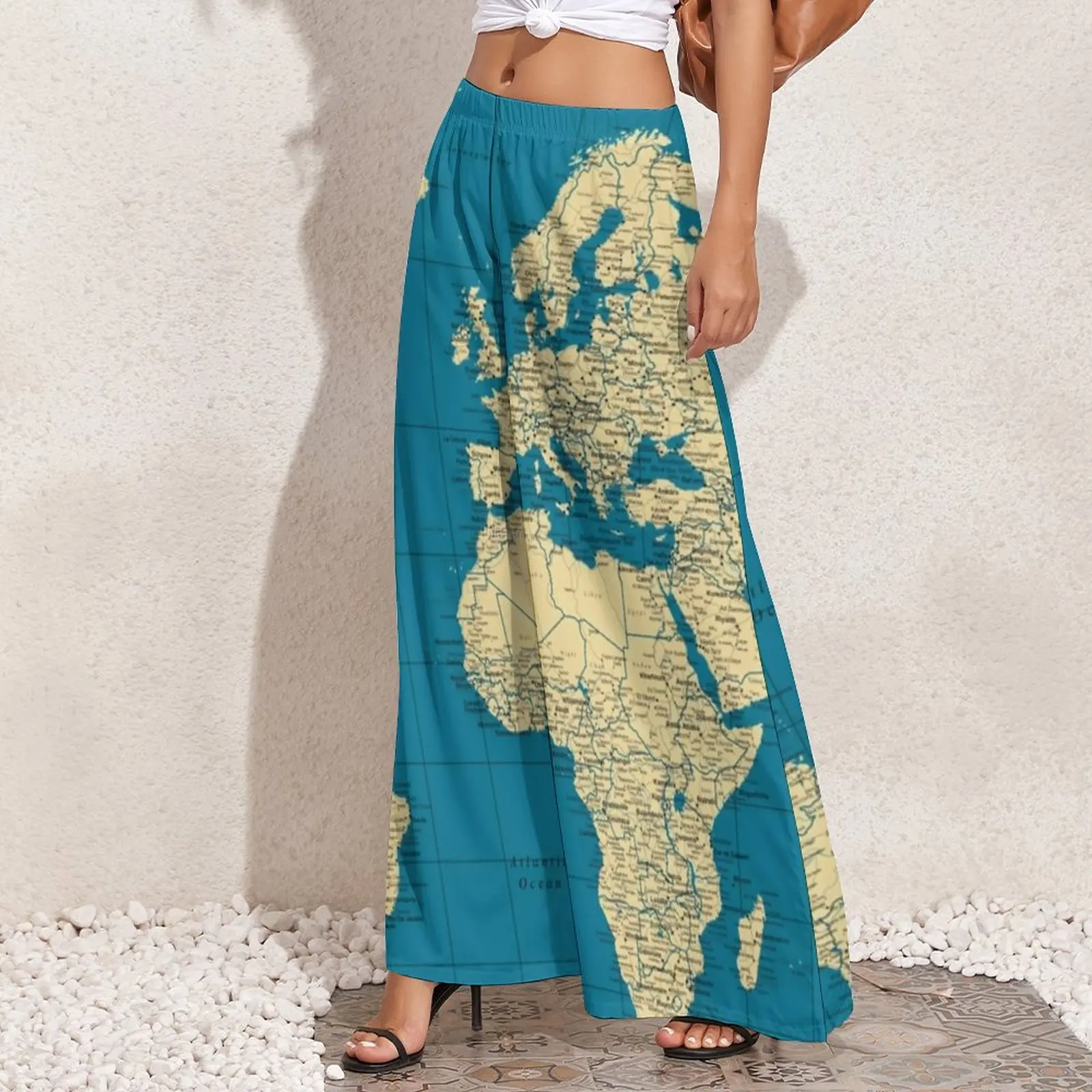 Vintage World Map Pants Countries Cities Roads Streetwear