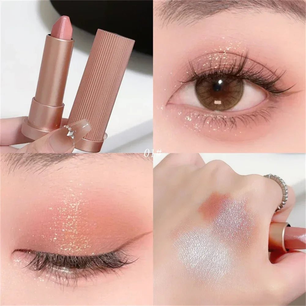 Gradient Double Color Glitter Eyeshadow Stick Pearly Lazy Highlighter Eyeshadow Pen Contouring Brighten Waterproof Eye Makeup eyeshadow stick eyeshadow pen