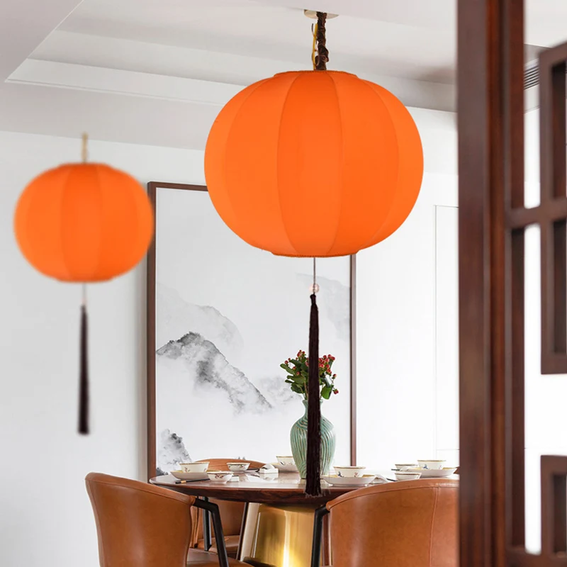 

Chinese Creative Round Lanterns Ancient Style Fabric Handmade Lanterns Buddha Hall Tea Room Zen Restaurant Decorative Lights