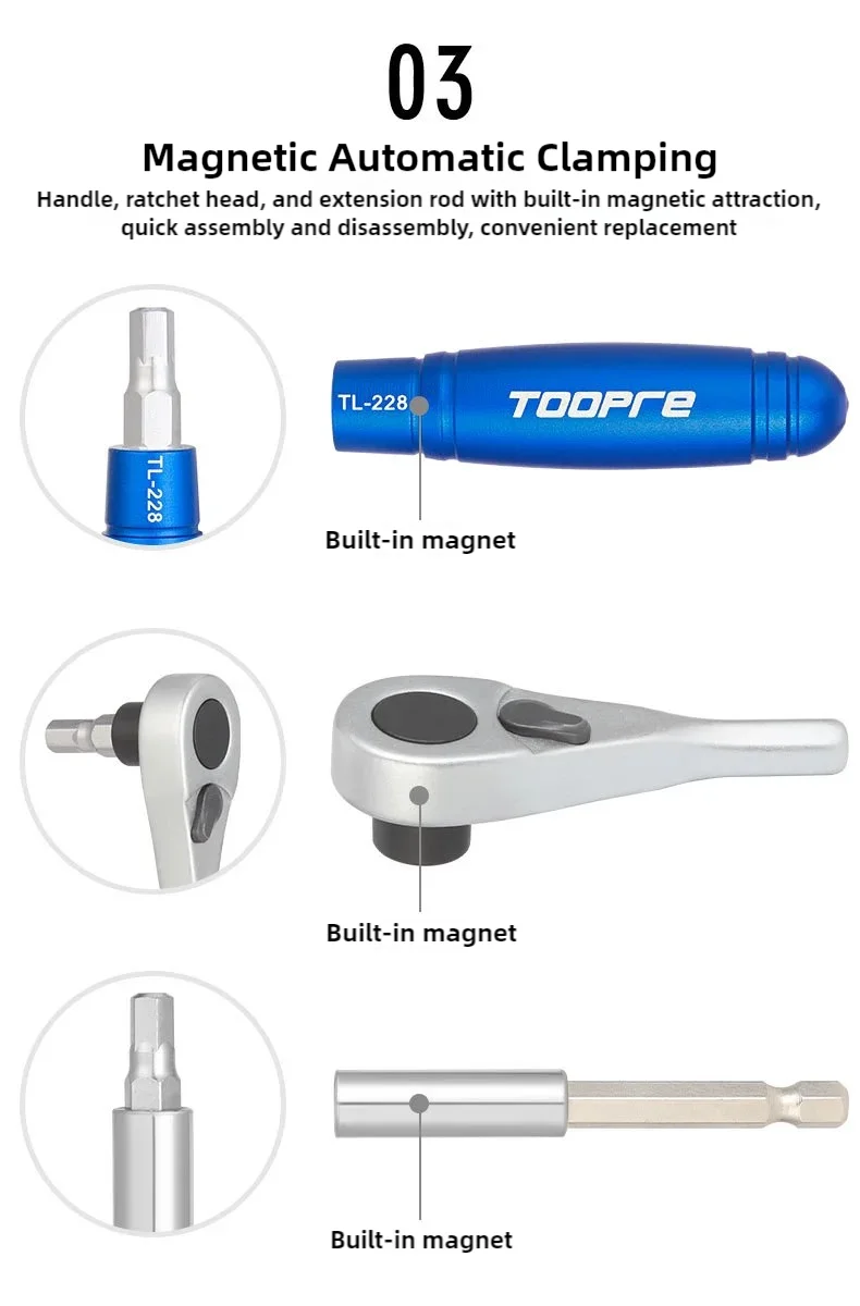 TOOPRE Fahrrad Mini Ratsche Set Tragbare Multi Funktionale Reparatur Kit Fahrrad Reifen Schlüssel Reifen Reifen Patch Reparatur Werkzeuge – Detail 8