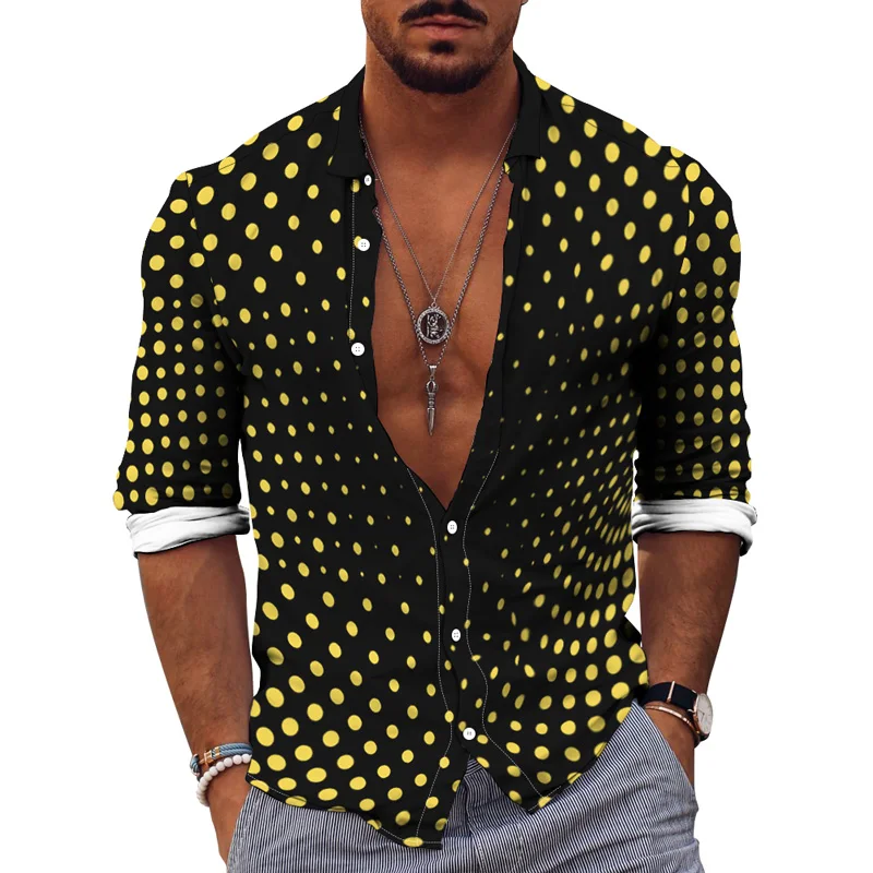 Spring Autumn 3D Print Dot Gradient Top Fashion Party Wear Cardigan Single Breasted Casual Daily Men's Lapel Long Sleeve Shirt