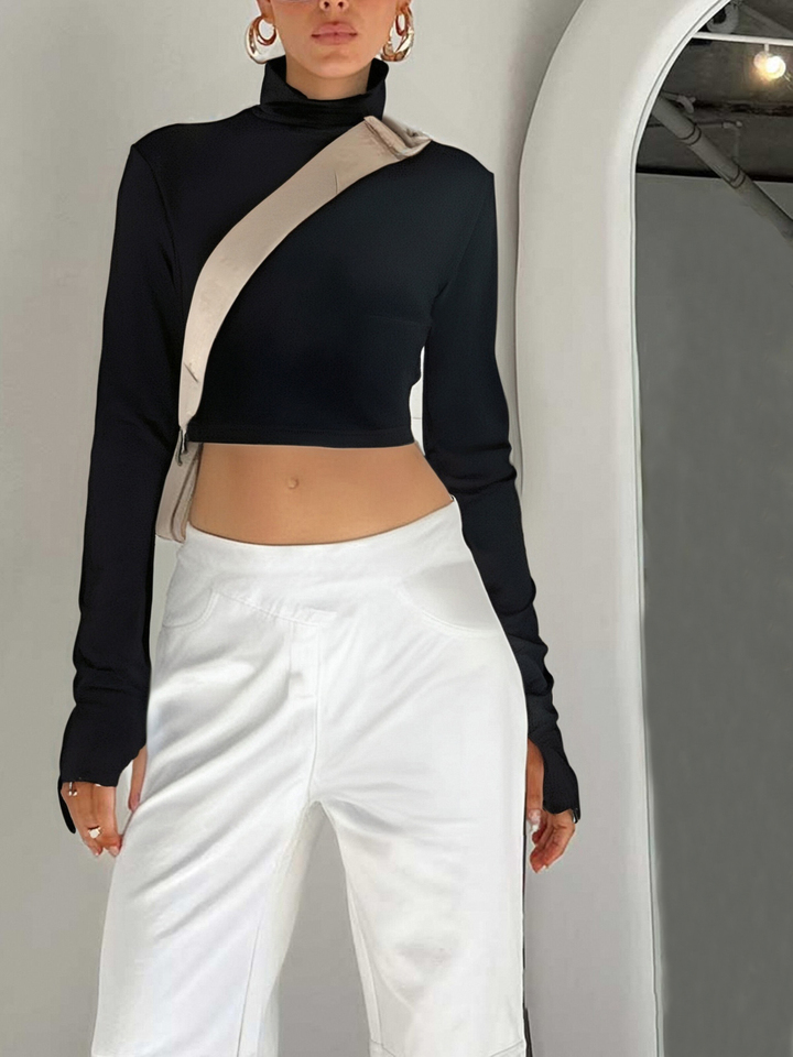 Women Black Solid T-Shirts Fashion Long Sleeve Slim Spring Turtleneck Skinny Chic Pullovers Tops Casual Streetwear Y2K New Tees