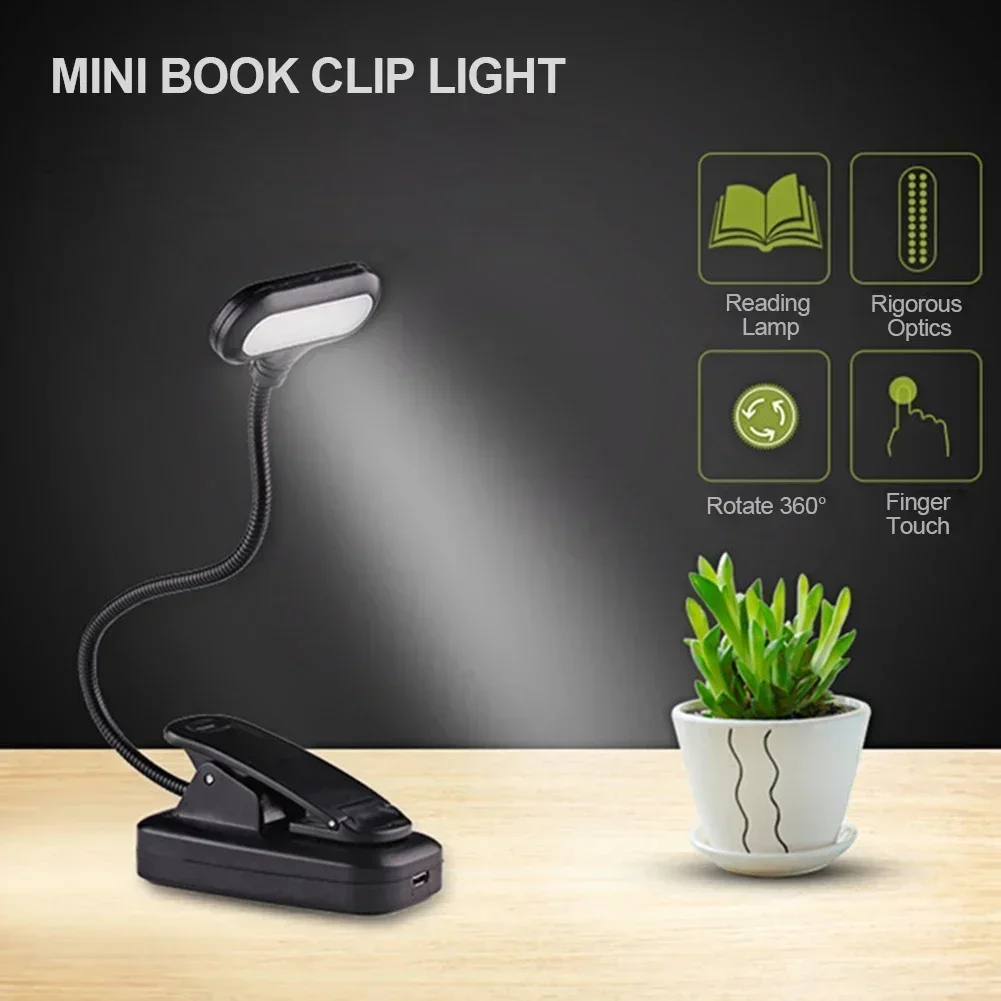 Portable LED Book Light with Flexible Clip - White Daylight Reading Lamp
