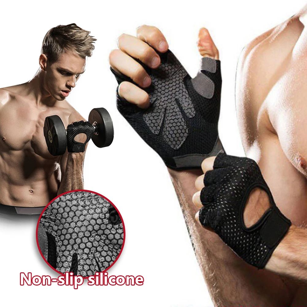 Breathable Fitness Gloves Silicone Palm Hollow Back Gym Workout Gloves Weightlifting Dumbbell Crossfit Half Finger Sport Weightlifting Gloves