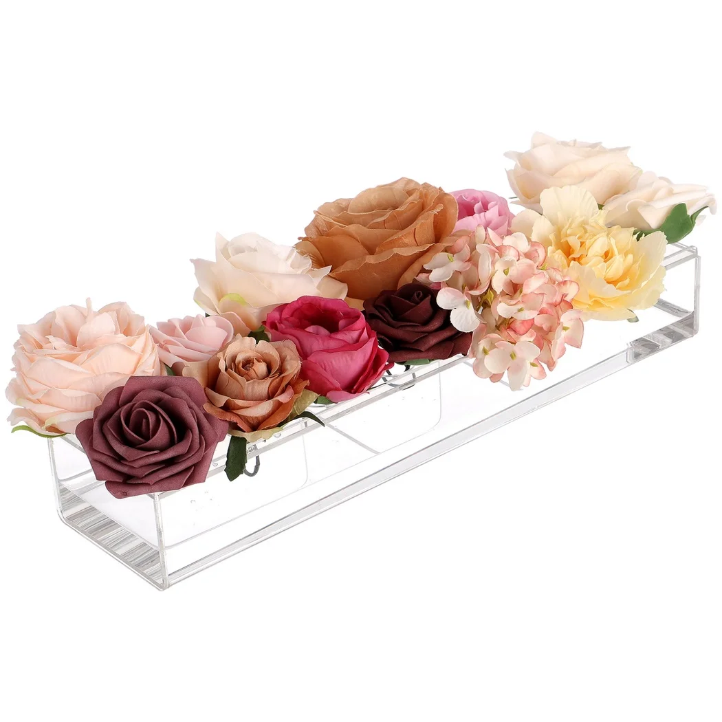 

Акриловый цветочный держатель для обеденного стола, длинный стол, цветочный центральный элемент, акриловый Цветочный ящик со съемной крышкой для домашнего обеденного стола