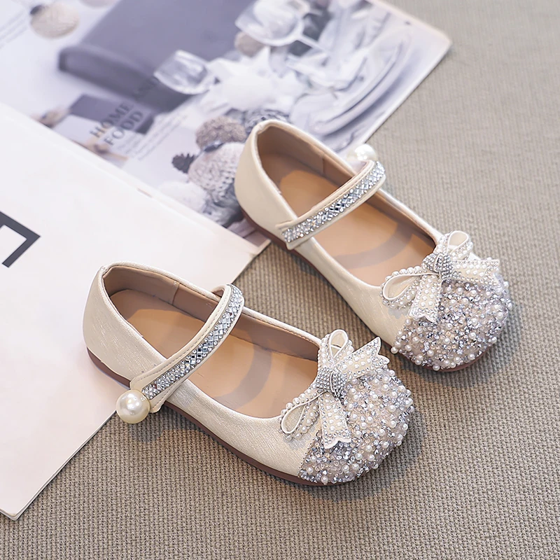 Sweet Children Fashion Girls Leather Shoes New Spring Autumn Kids Party Shoes Fashion Sequins Princess Causal Dress Flat