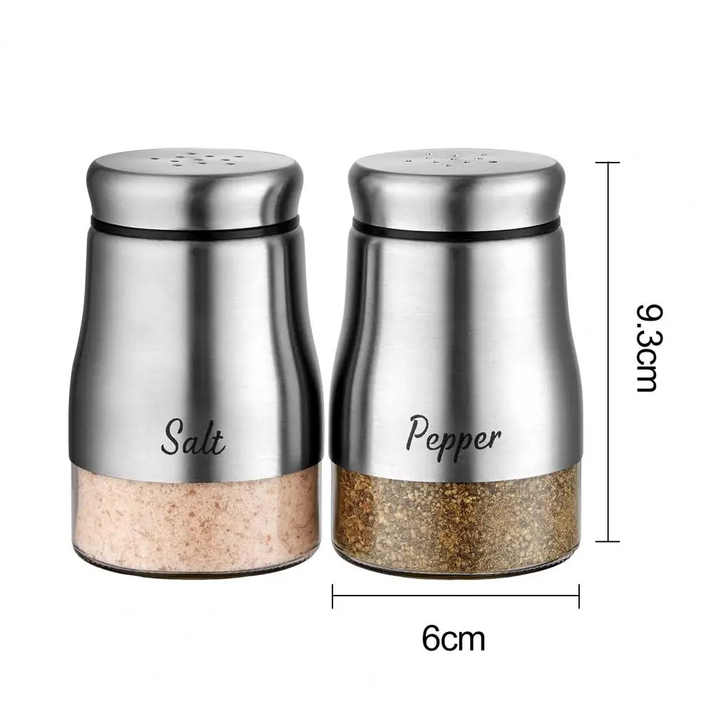 Salt Pepper Shaker Set Wide Mouth Spice Bottle Stainless Steel Glass Salt Pepper Shaker Set 120ml Capacity Refillable Spice