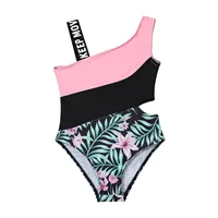 Girls One-piece Swimming Suit Asymmetrical Shoulder Hollow Out Bodysuit Children Beach Pool Bathing Suit Swimwear For 4-14Y Girl 1