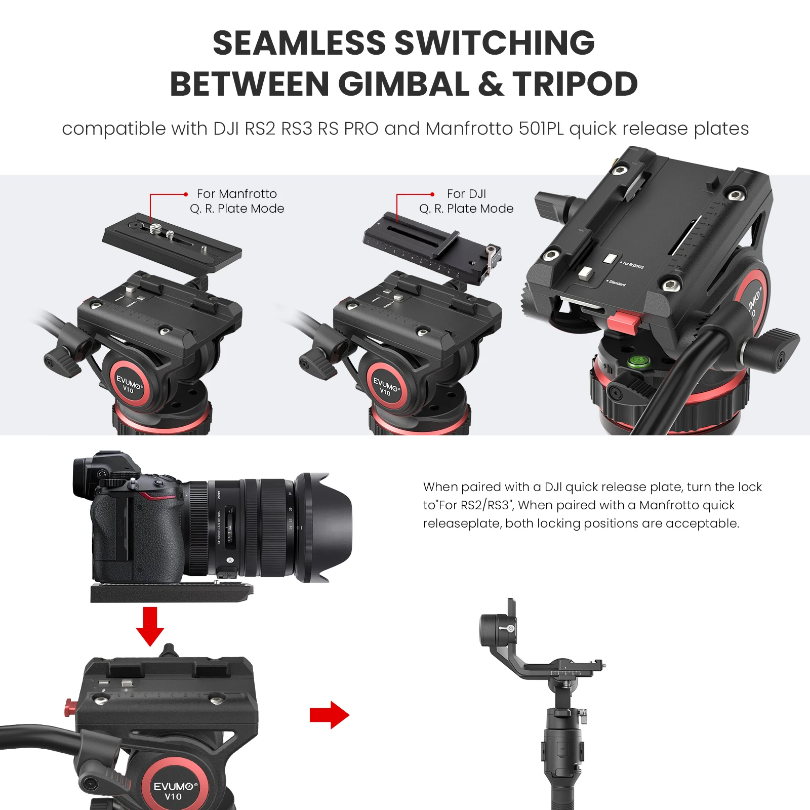 EVUMO V10 Professional Hydraulic Fluid Video Head Multi-angle Shooting for Tripod Video Shooting Max Load 10kg22lbs