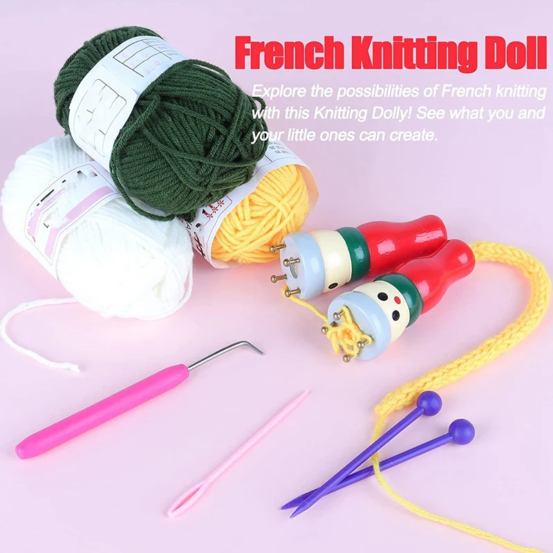 French Knitter Tool 2 Pack Wooden Knitting Dolly Set Spool Knitting Doll Loom Toy for Making Bracelets etc knitting loom