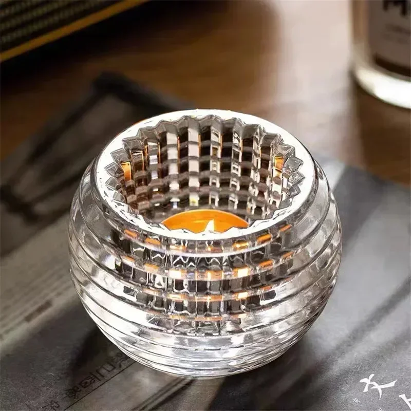 라운드 티라이트 캔들 홀더, 로맨틱 크리스탈 유리 촛대, 저녁 식사 테이블 장식, 결혼식 가족 생일 파티, 2 팩