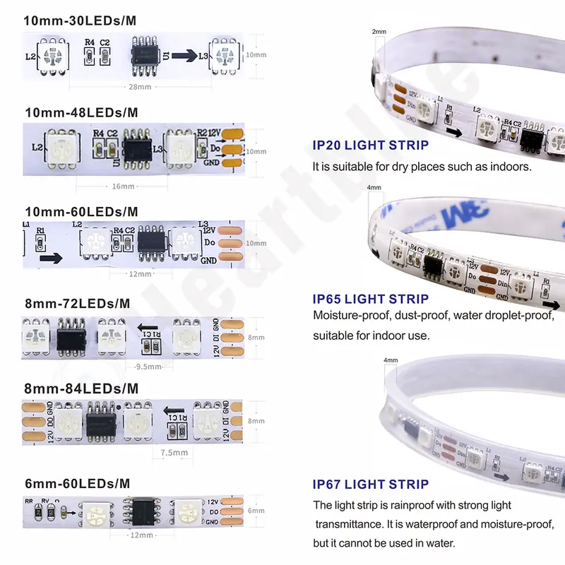 WS2811 WS2812 WS2813 WS2815 DC 5V 12V color-changing addressable and programmable LED light strips for colorful lighting - Image 3