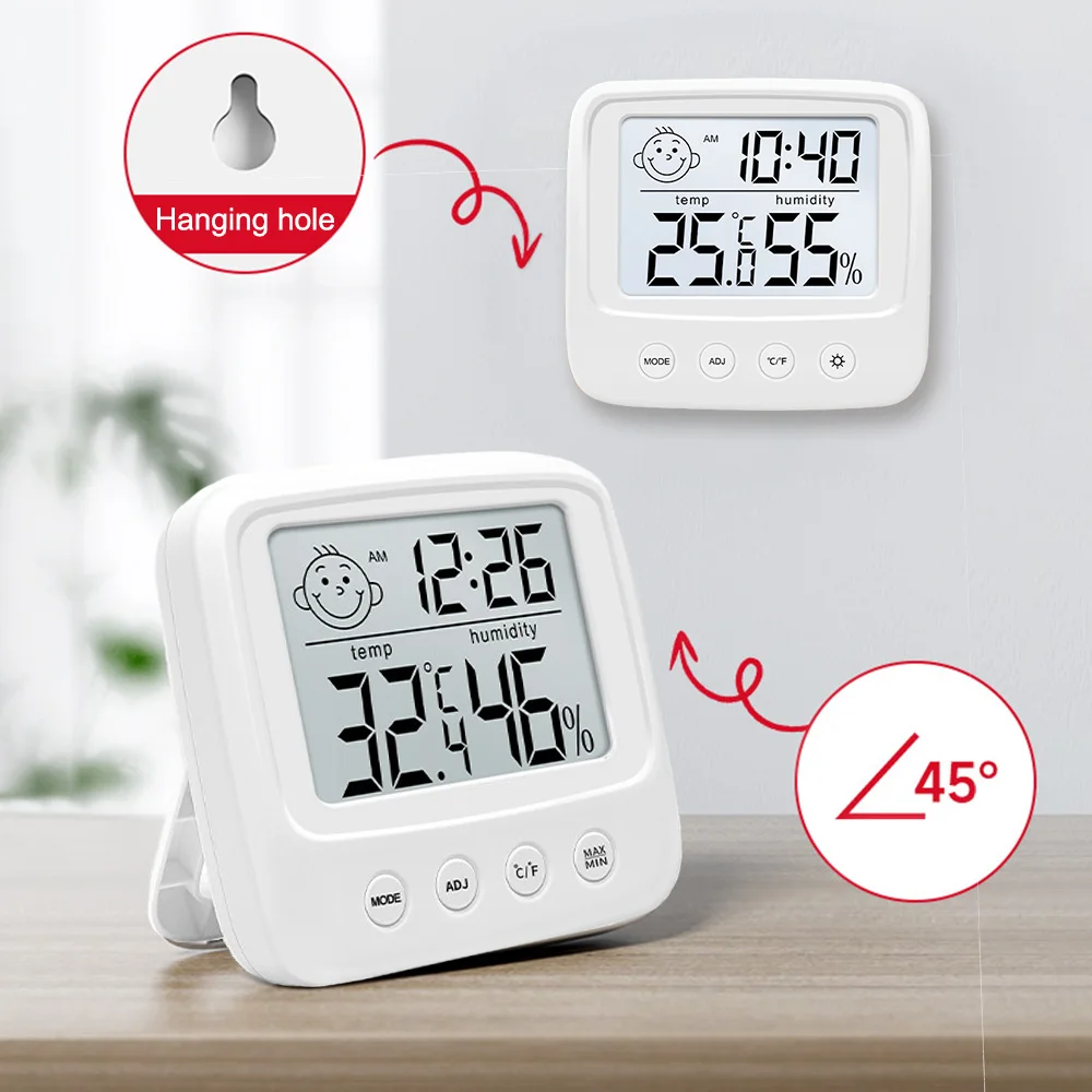 Household baby room Temperature and Humidity Meter Backlight LCD digital screen Wall-mounted or Standing High-precision Meter